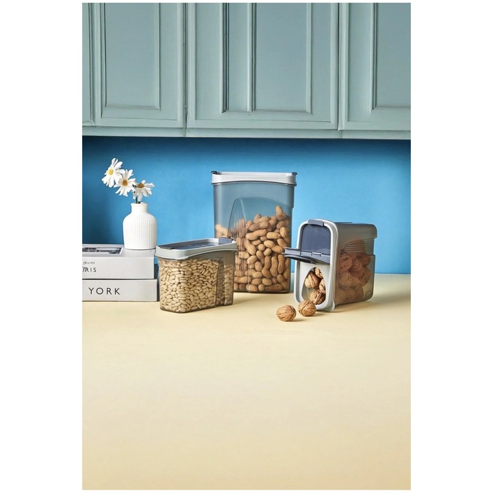 Sungroup Élelmiszer Tároló Doboz Szett, 3 db, 2400ml, 1700ml, 1200ml, Antracit, 23.5x17.5x6cm, 7x15x17cm, 18x8.5x13cm