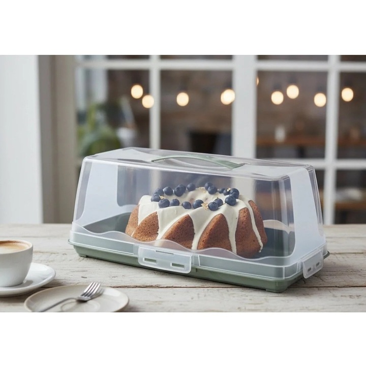 Téglalap alakú tortatároló doboz, Sungroup, zöld, 17x37x15cm