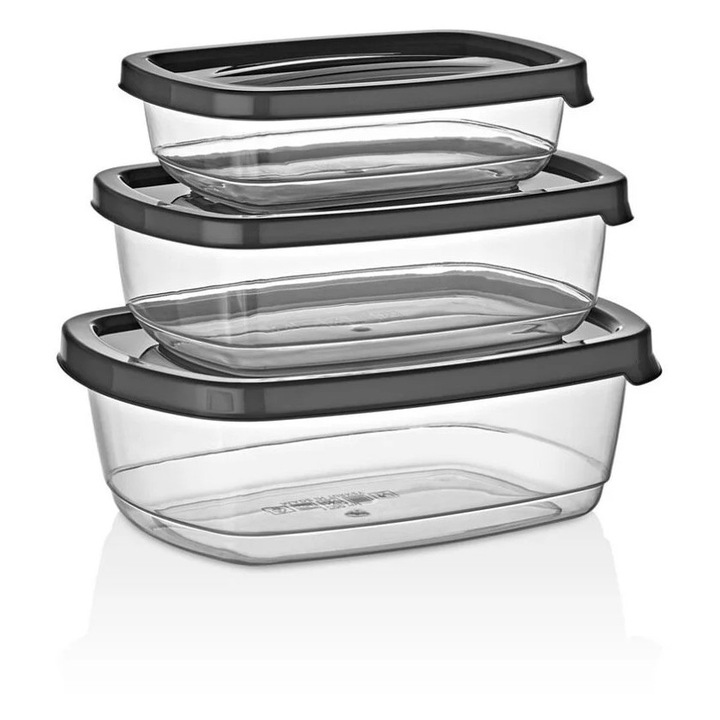 VERONA ételtároló doboz szett, Sungroup, 500ml, 1100ml, 1700ml, antracit, 17x22x8cm