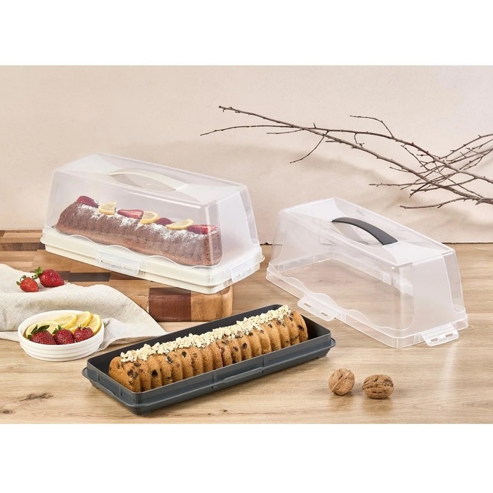 Téglalap alakú tortatároló doboz, Sungroup, bézs, 17x37x15cm