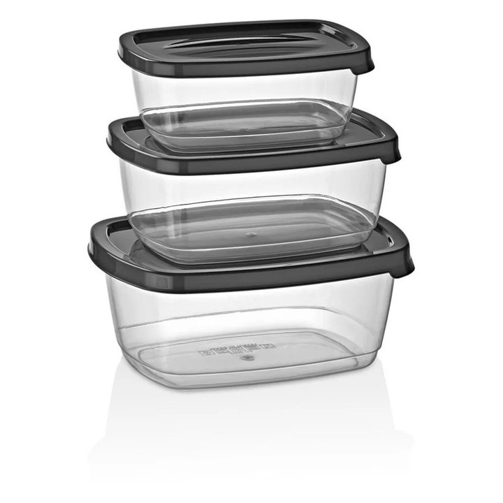 VERONA, Sungroup, 800ml, 1400ml, 2000ml, antracit, 17x22x10cm ételtároló doboz szett, 3 db