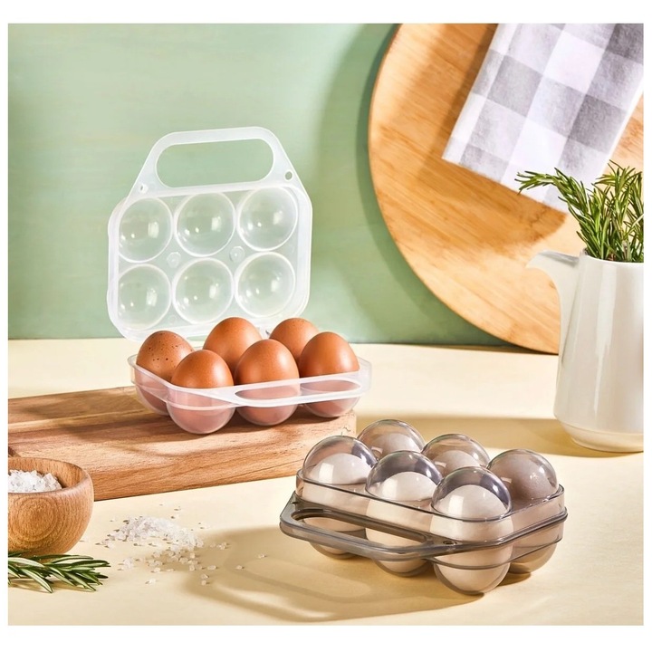 Cutii depozitare oua, Sungroup, set 2 buc, transparent si semi-transparent, 6 oua, dimensiuni compacte