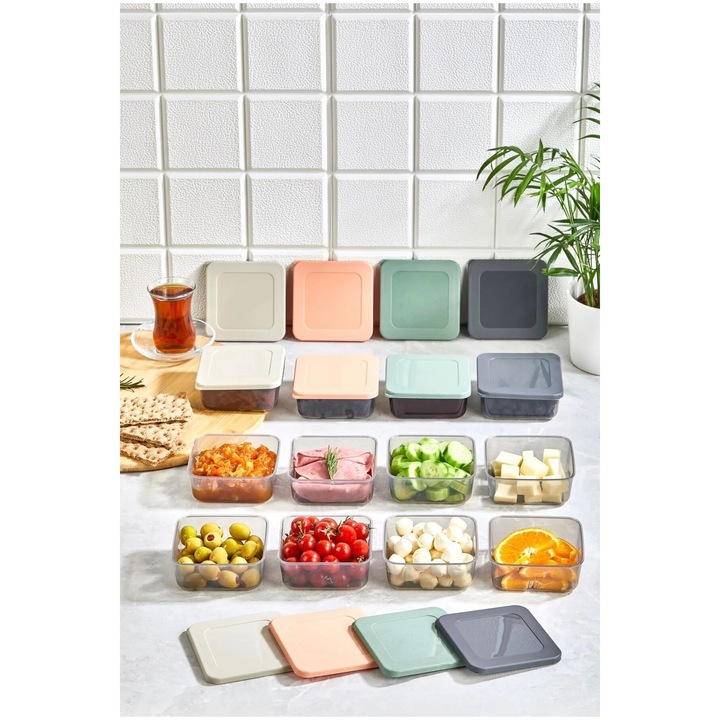 12 db-os ételtároló készlet, Sungroup, 300 ml, többszínű, 9.5x9.5x10 cm