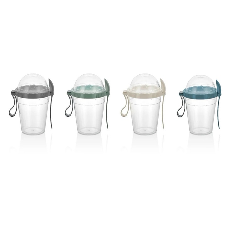 Set 4 Cutii depozitare granola, Sungroup, 600 ml, 12x10x16 cm, cu capac si lingura