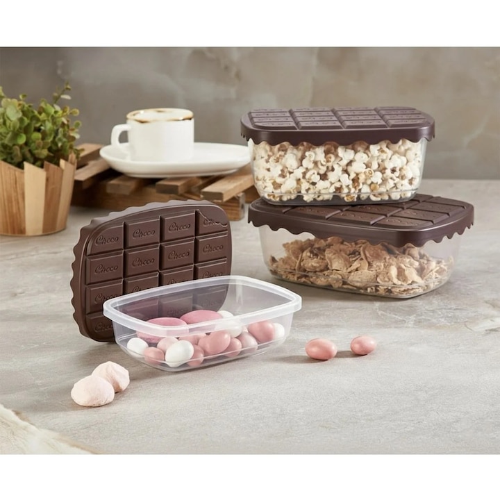 Sungroup Choco Box Élelmiszertároló Doboz Készlet, 3 db, 0.5 lt, 1.1 lt, 1.7 lt, krém, 17x22x8 cm