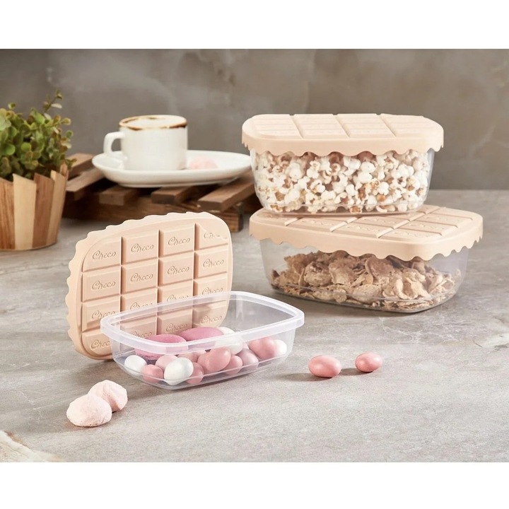 3 db-os Choco Box Élelmiszer Tároló Doboz Készlet, Sungroup, 0.5 lt, 1.1 lt, 1.7 lt, krémszínű, 17x22x10cm