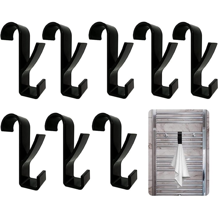 Set 8 carlige pentru prosoape Firavggu, plastic, rotund, negru