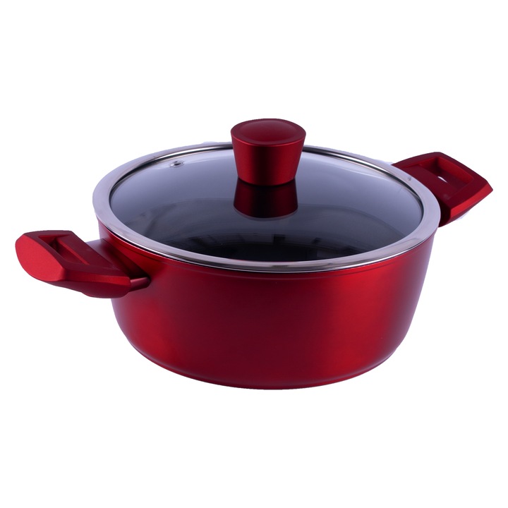 Алуминиева тенджера Brio Red Hot, Ø20х8.4см с незалепващо покритие и капак, 2.2л, индукция