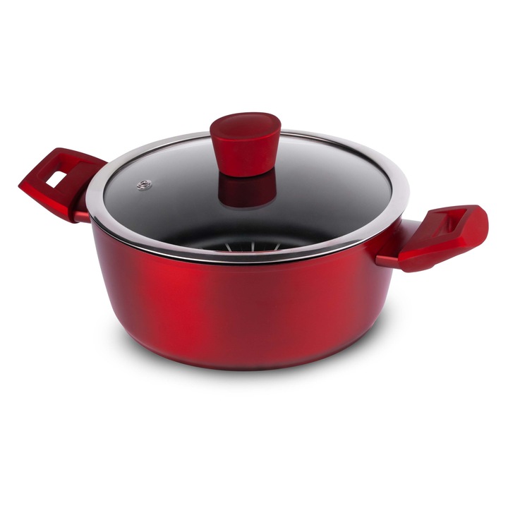 Алуминиева тенджера Brio Red Hot, Ø22х9см с незалепващо покритие и капак, 3л, индукция