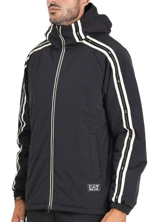 Geaca barbati EA7 TRAIN LOGO SERIES M TAPE JACKET ECO DOWN, Poliester, Negru, M INTL