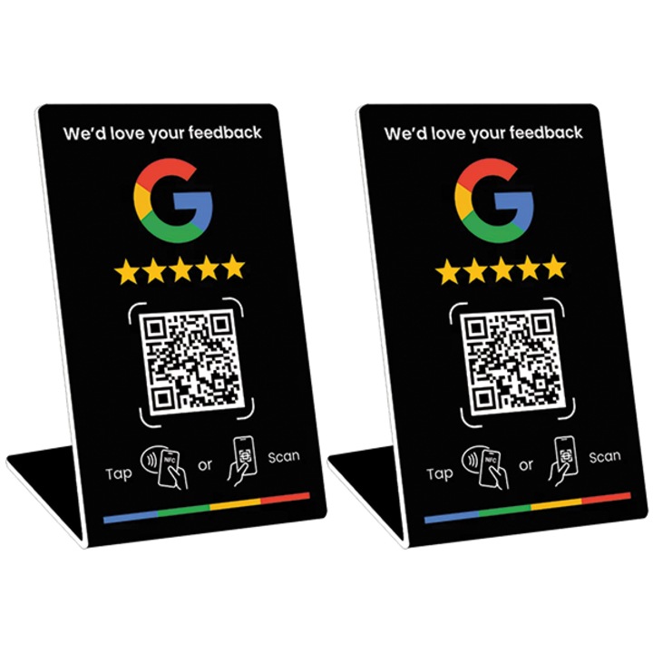PACHET - 2 x Suport Recenzii Google cu QR Code si NFC, Stand pentru Crestere Rating Google Maps, Compatibil Android & iOS, Negru