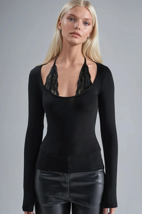 Bluza dama HiCCUP, slim fit, viscoza/elastan, negru