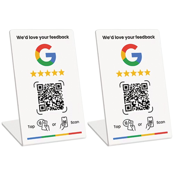 PACHET - 2 x Suport Recenzii Google cu QR Code si NFC, Stand pentru Crestere Rating Google Maps, Compatibil Android & iOS, Alb