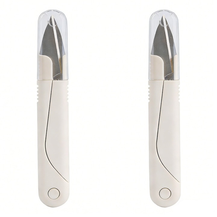 Set 2 Foarfeci U pentru cusut din otel inoxidabil, cu capac de protectie pentru lama, pentru broderie, taiere ata si craft DIY, 11 x 1.8 cm, Alb