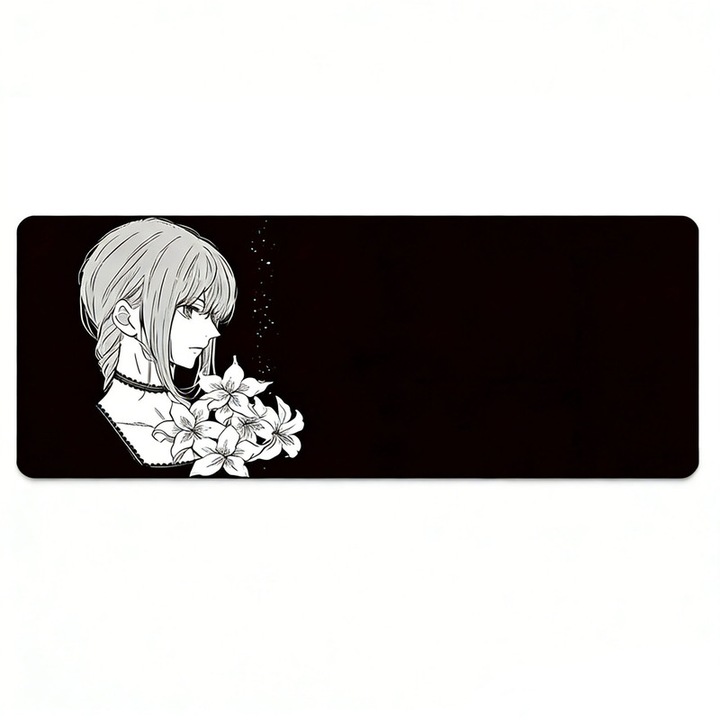 Mousepad gaming XL, impermeabil si anti-alunecare, baza din cauciuc, design anime, pentru gaming, birou si laptop, 900 x 400 mm, Negru