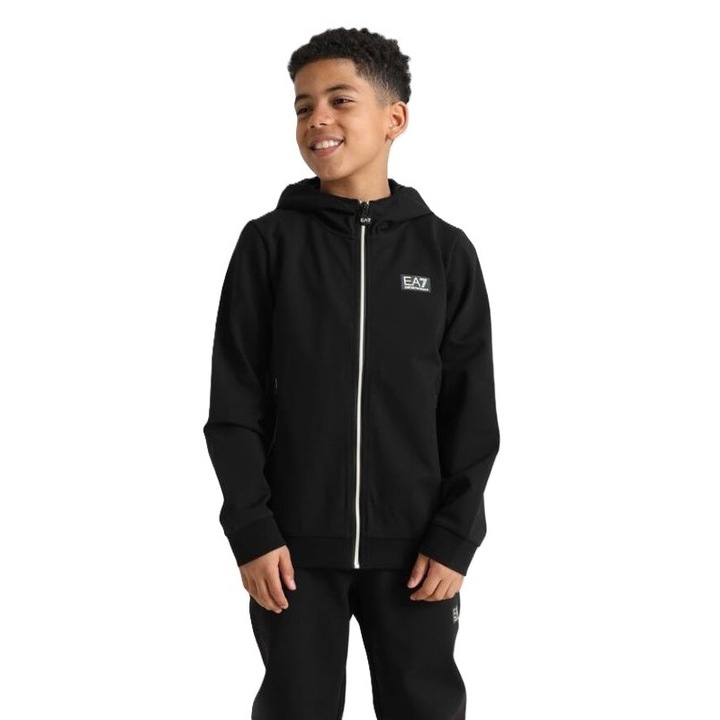 Суитшърт с цип за момчета EA7 HOODIE FZ COPL ST, Памук, Черен, 164 CM