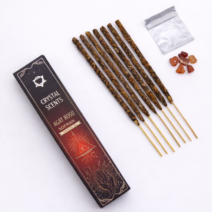 Vörös Achát illatos füstölőpálcikák, 10 darab, sáfrány illat, Savonia Stabilitás és Belső Erő Rituálé