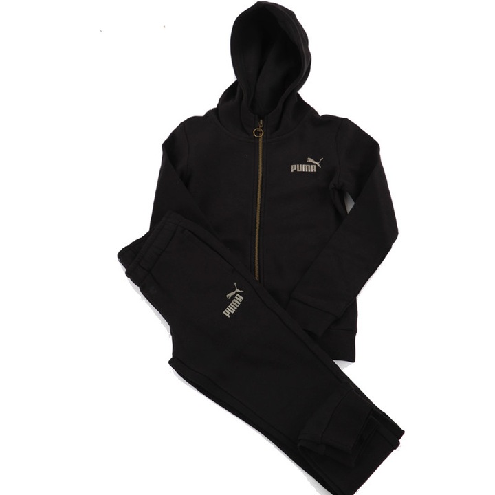 Trening copii Puma Bronze Fz Hooded Suit FL G, Bumbac, Negru, 176 CM