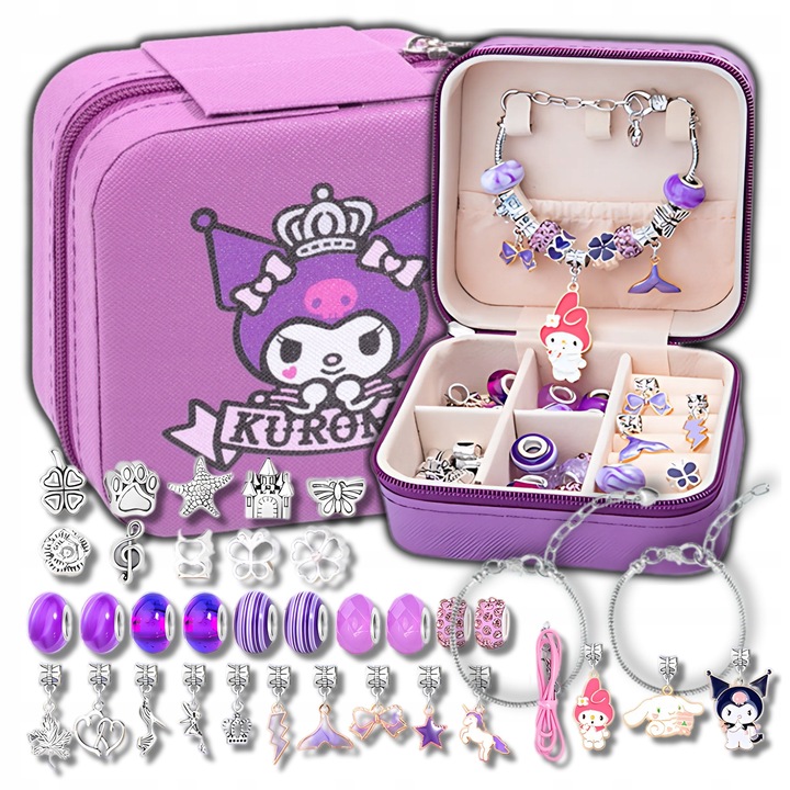 Set creativ pentru realizarea bijuteriilor Kuromi, 36 de elemente, margele colorate, talismane, cadou perfect
