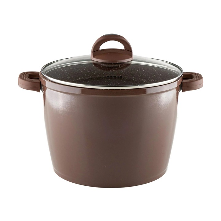 Тенджера Muhler Mia МR-2429-М, 24x17.5cm, 6.5L, Лят алуминий, Устойчиво незалепващо покритие, Мраморен ефект, Дъно - 5.5мм, Шоколад