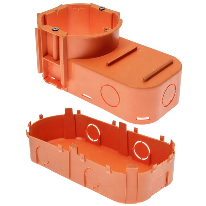 Doza Cutie de Derivatie cu Buzunar Rotunda Standart Schuko 1 Loc Portocalie 80x60x136.5mm
