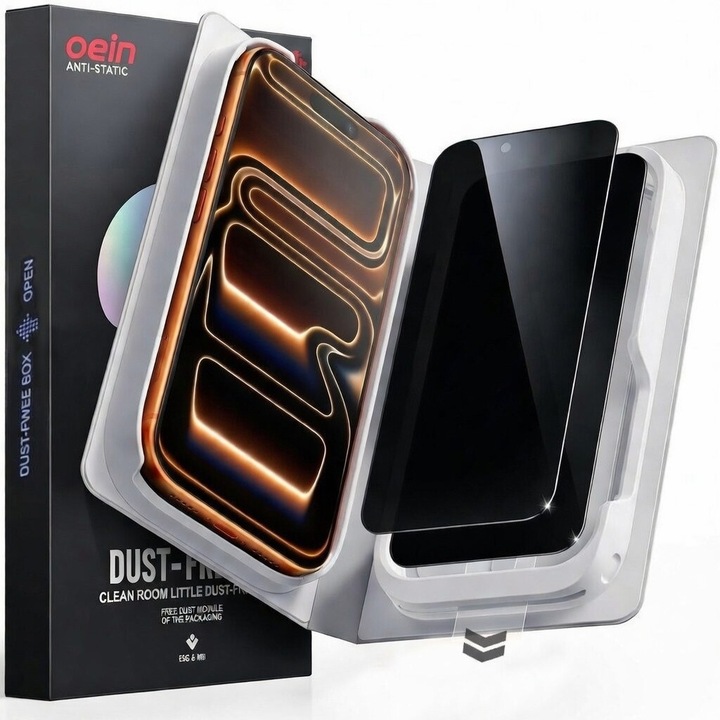 Set 2 Folie Sticla Privacy pentru iPhone 17 ProMax – Sticla Securizata 9H+ Anti-Spy 28 Grade, Kit Instalare Automata Anti-Praf Rapid, Tratament Oleofob Electronic, Anti-Amprenta, Sensibilitate Touch Avansata