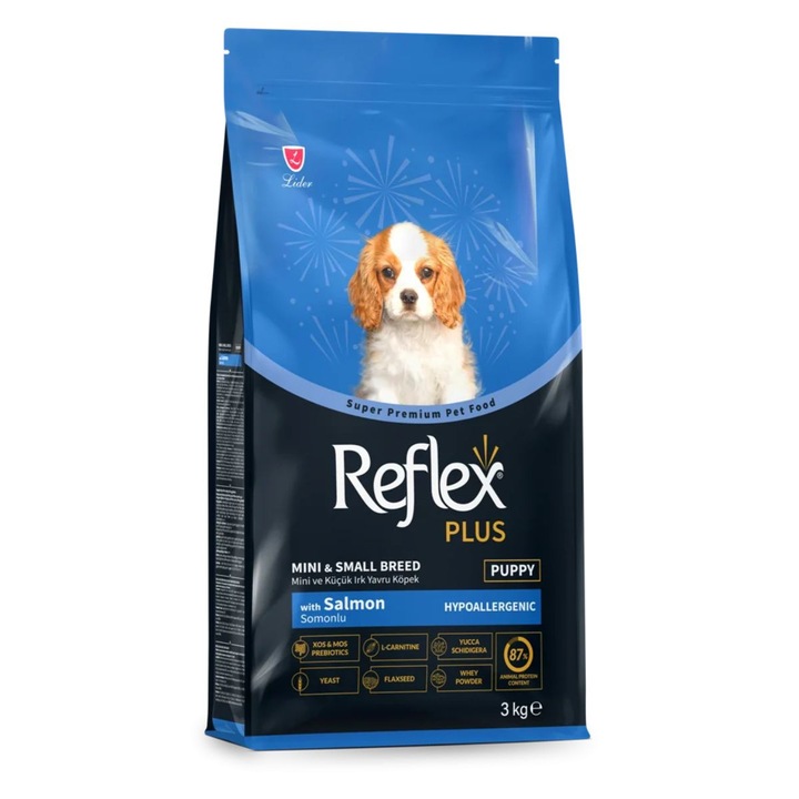 Hrana uscata pentru caini, Reflex Plus Junior, talie mica, hipoalergenica, somon, 3 kg