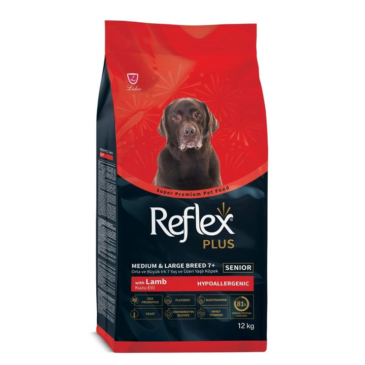 Суха храна за кучета Reflex Plus Senior с агнешко и ориз, хипоалергенна, 12 кг