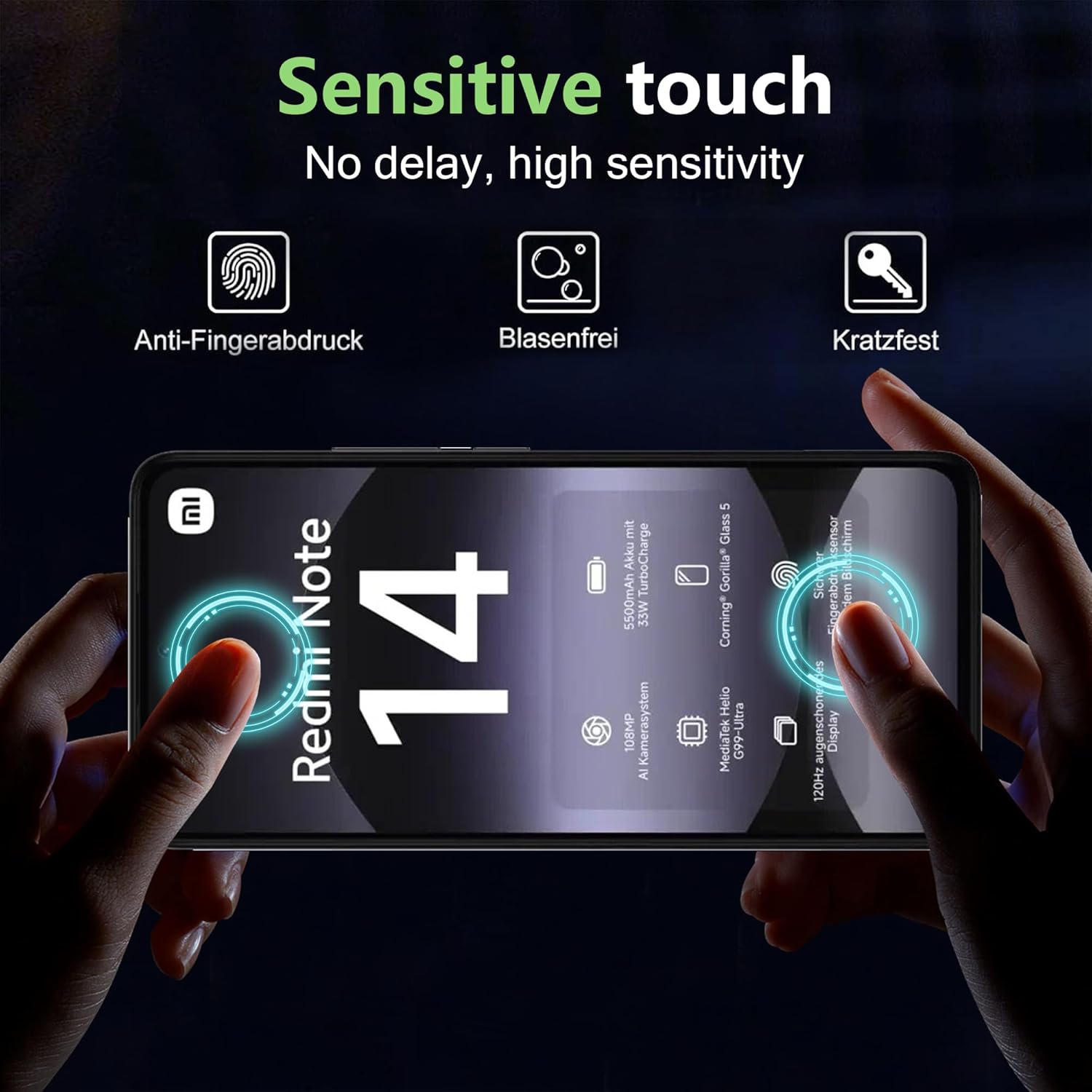 Set 2 Folie Sticla pentru Redmi Note 14 – Sticla Securizata 9H+, Claritate Super HD, Tratament Oleofob Electronic, Anti-Amprenta, Sensibilitate Touch Avansata, Acoperire Completa Compatibila cu Husa