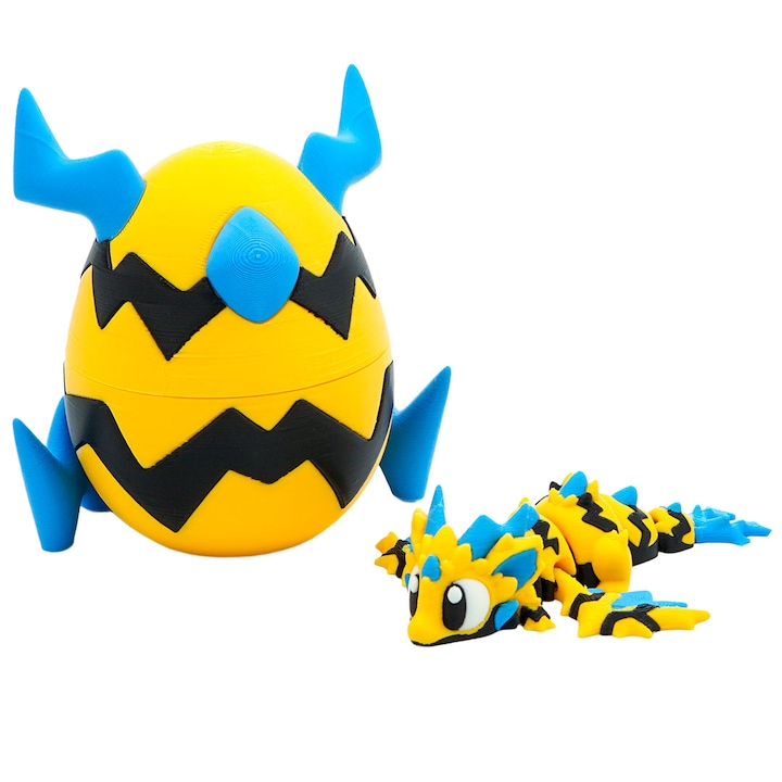 Set Mini Dragon Electrizant + Ou de Dragon, Figurina Articulata, 3D, Galben si Albastru