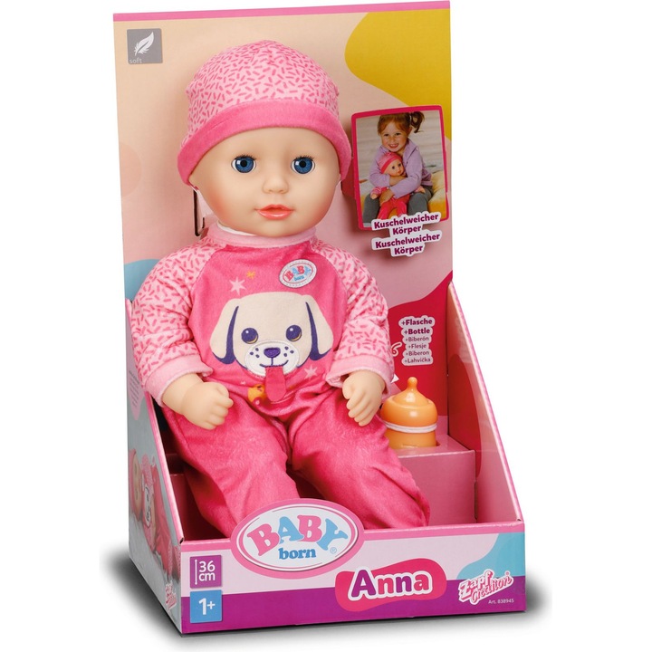 Papusa BABY born Anna Pink 36cm, multicolor, material plastic