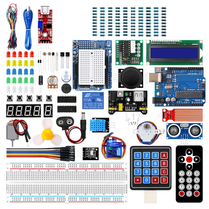 Супер стартов комплект за Arduino за платка UNO R3 / Стъпков мотор / Серво SG90 / LCD 1602 / Свързващ кабел / Урок