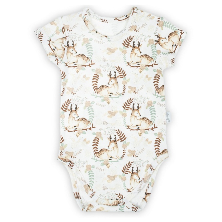 Pamut body lányoknak, NICOL, erdei mintával, fehér, 9 hónap, 74 cm