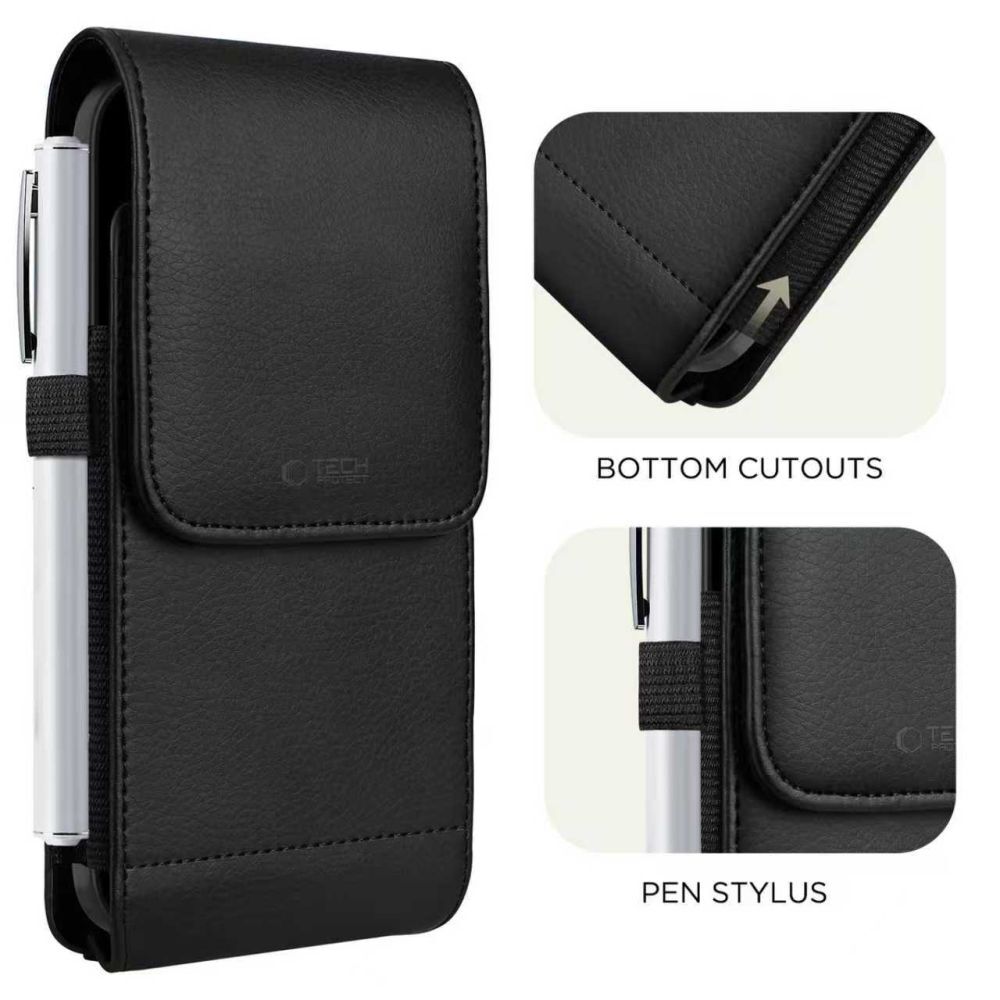 Husă telefon TECH-PROTECT SM75 - universală neagră cu prindere pe curea pentru telefoane de 5,8 - 6,8 inch