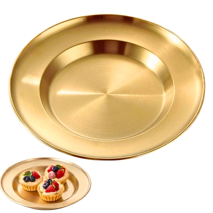 Farfurie pentru Servire, Metal rezistent, Farfurie decorativa, Ø 30 cm / Auriu semi-mat