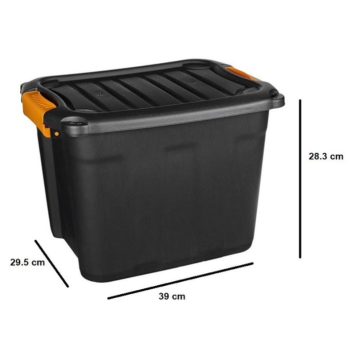 Здрава пластмасова кутия за съхранение 20 л с капак и предпазни щипки за закрито и открито, 39 x 29.5 x 28.3 см, VENITIVO vendem celor inteligenti®