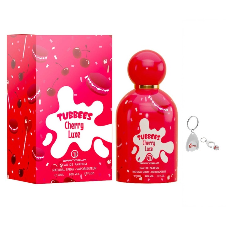Tubbees Cherry Luxe, Grandeur Elite, Gyermek, 50ml Parfüm Szett Személyre Szabott "PMD" Kulcstartóval