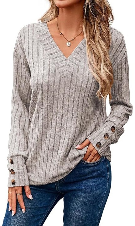 Bluza larga cu maneci lungi cu masete cu nasturi, crem XL