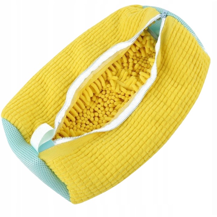 Торба за пране на обувки, SNM, Размери 39x20x20 см, Микрофибър шенил и 3D мрежа, Защита против удари в пералня, Жълт