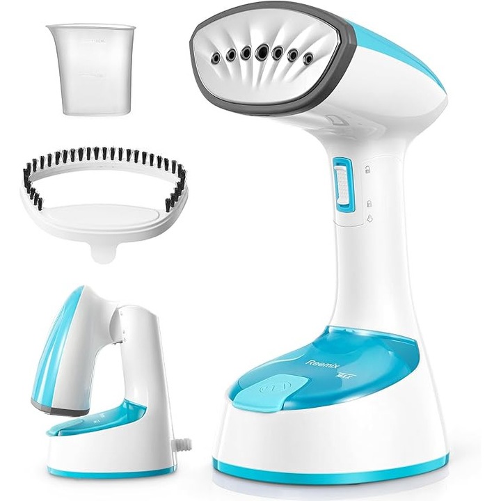 Reemix Fier de Calcat cu Abur Portabil, 1200 W – Compact si Pliabil, Abur 20 g/min, Incalzire Rapida in 20 s, Fara Necesitatea Placii de Calcat, Pentru Familie, Birou si Calatorii, 220 V (Albastru)