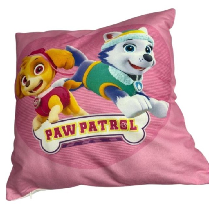 Perna Paw Patrol copii, 40x40cm, cu desen imprimat, moale, roz