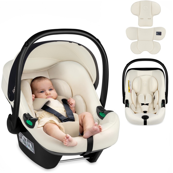 Scoica auto, Lionelo, i-Size Astrid, 0-13 Kg, 40-87 cm, Cu maner si capotina reglabile, Cu protectie laterala avansata, Salteluta confortabila, Testat ADAC, Conform cu standardul european de securitate R129, Bej