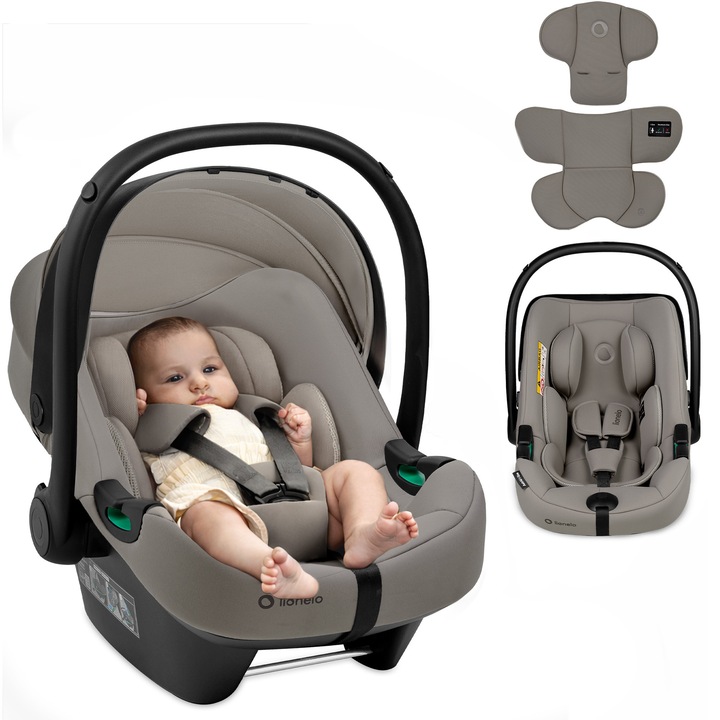 Столче за кола, Lionelo, i-Size Astrid, 0-13 кг, 40-87 см, С регулируема дръжка и сенник, С усъвършенствана странична защита, Удобна подложка, Тествано от ADAC, Съгласно европейски стандарт за безопасност R129, Сиво