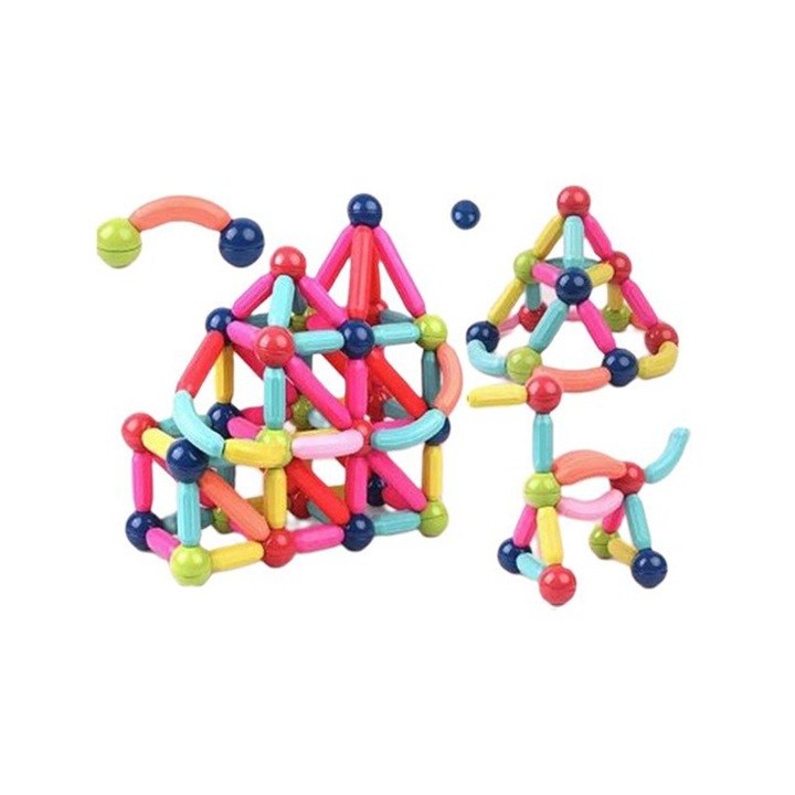 Set constructor magnetic Flippy, 128 piese, multicolor, forme 2D și 3D nelimitate