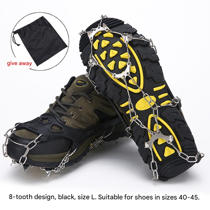 Bocanci de zapada pentru escalada, cramponi din otel inoxidabil, negru, marimea L, set