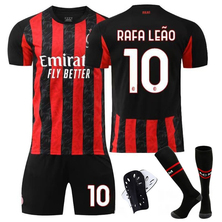 AC Milan hazai csapat mez, 10-es szám, Leão futballcsapat mez, zokni és védőfelszerelés, lélegző anyagból, poliészter, XL-es méret