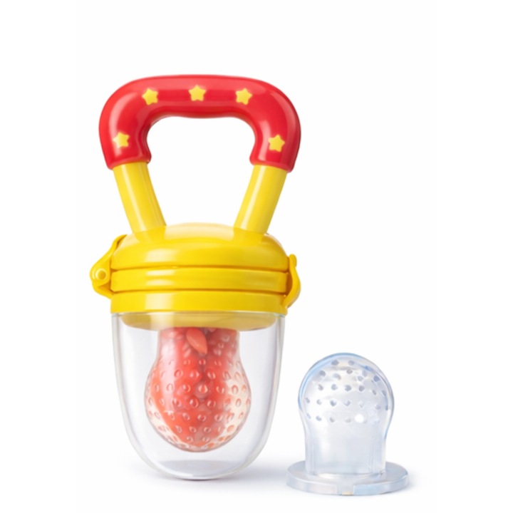 Suzeta pentru fructe si legume cu compartiment, Neo™ BbyBoom®, Silicon, fara BPA, Galben/Rosu