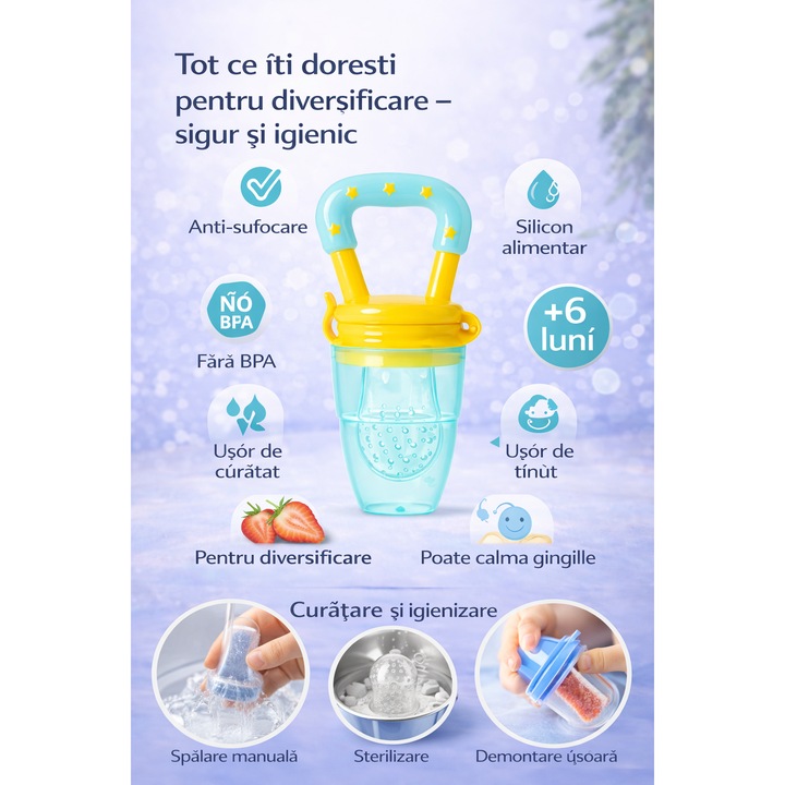 Suzeta pentru fructe si legume cu compartiment, Neo™ BbyBoom®, Silicon, fara BPA, Verde si Galben