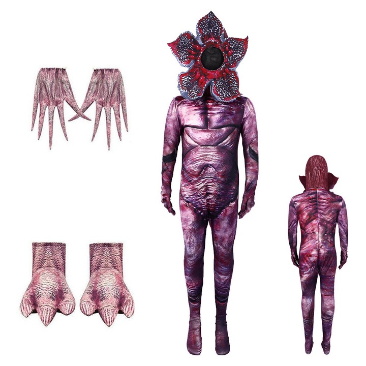 Costum cosplay Stranger Things, stil C, planta carnivora, combinezon, accesorii cap, manusi si botine, 190cm