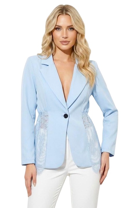 Sacou cambrat, de ocazie, Roselle, cu panou asimetric din dantela, Baby Blue, FashionForYou, Marime universala S/M
